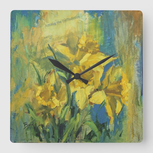 Among the Daffodils Square Wall Clock (Front)