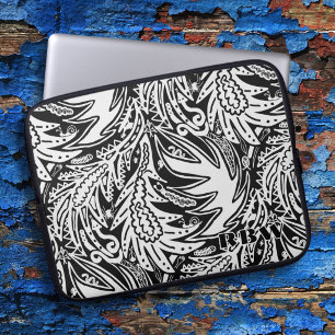 Among the Leaves Black and White Nature Art Laptop Sleeve