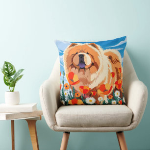 AMONG THE POPPIES Chow Throw Pillow