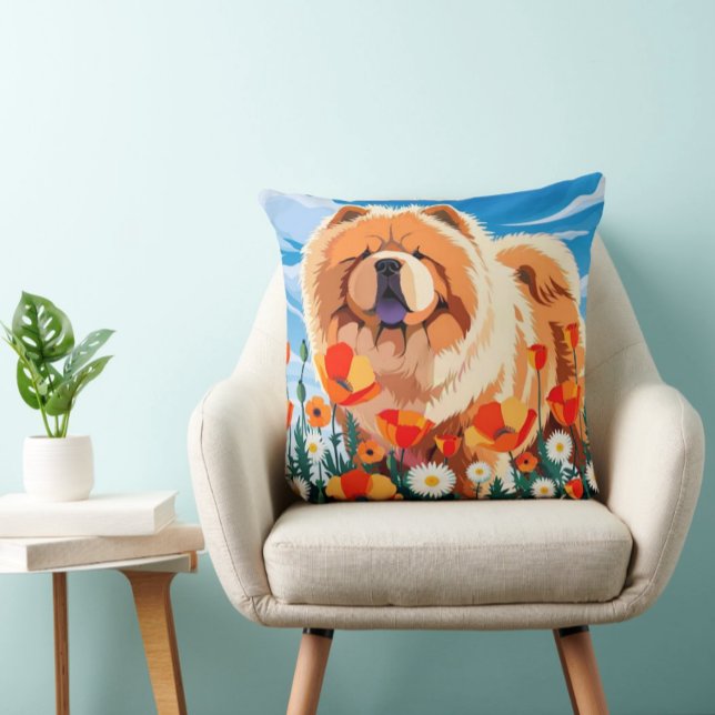 AMONG THE POPPIES Chow Throw Pillow (Creator Uploaded)