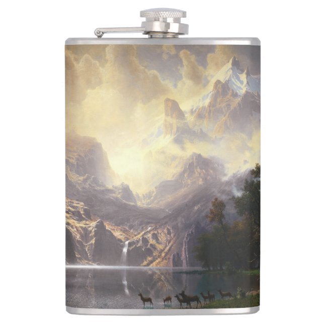 Among the Sierra Nevada, California, Bierstadt Art Hip Flask (Front)