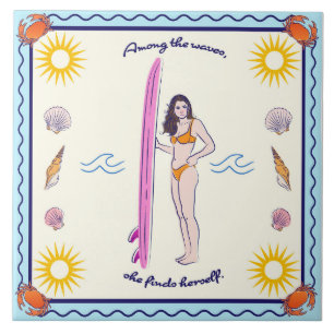 Among the waves, she finds herself. tile