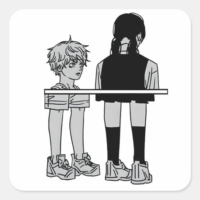 Among Us Denji & Asa  Square Sticker (Front)