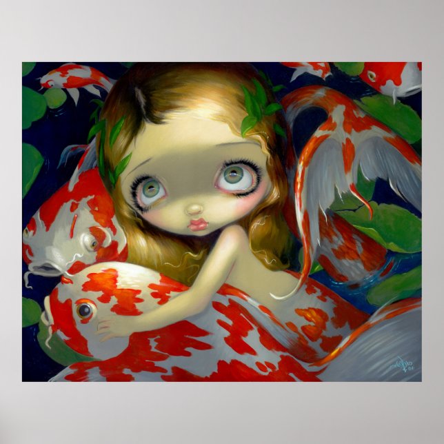 Amongst the Koi ART PRINT fish mermaid big eyes (Front)