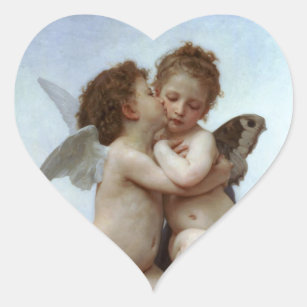Amor and Psyche as Children /Angels First Kiss Heart Sticker