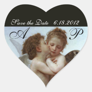 Amor and Psyche as Children Wedding Party Monogram Heart Sticker
