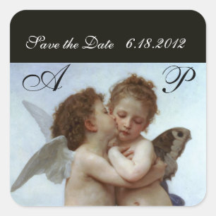 Amor and Psyche as Children Wedding Party Monogram Square Sticker