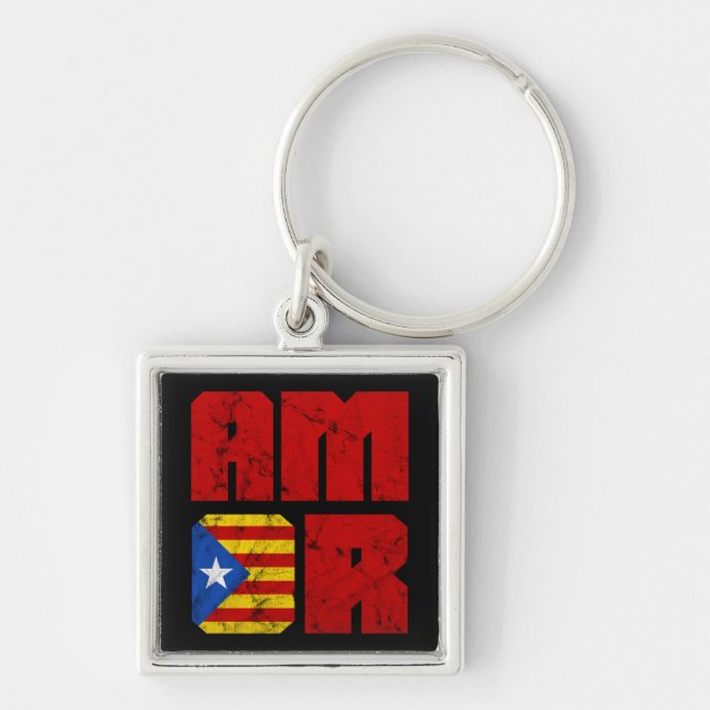 Amor Catalan Love, Catalonia Estelada Flag Keychain (Front)