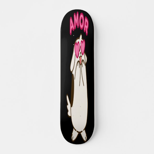 Amor - Cute White Dog Skateboard (Front)