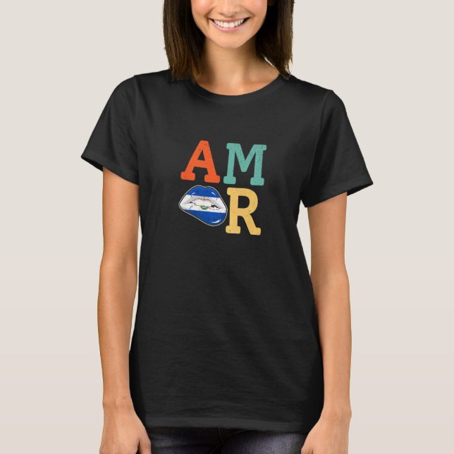 Amor El Salvador flag lips T-Shirt (Front)