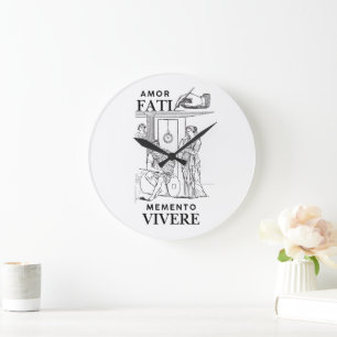 Amor Fati Philosophy Line Art Large Clock