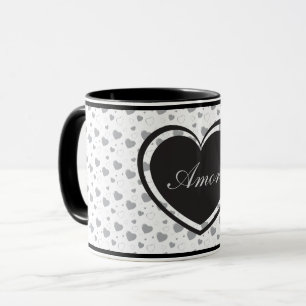 Amor Grey glossy hearts cute romantic pattern  Mug