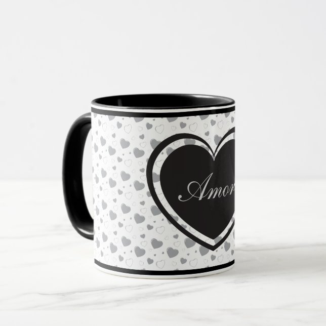 Amor Grey glossy hearts cute romantic pattern  Mug (Front Left)