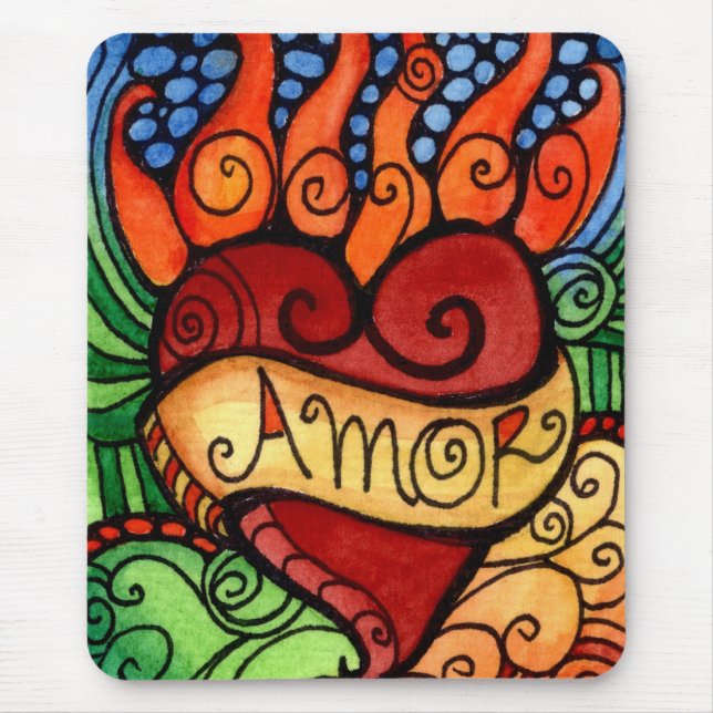 Amor / Love Flaming Heart Custom Mousepad (Front)