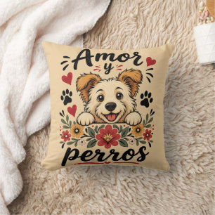 Amor y Perros Funny Dog Lover Design Throw Pillow