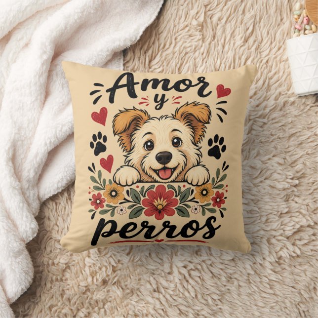 Amor y Perros Funny Dog Lover Design Throw Pillow (Blanket)