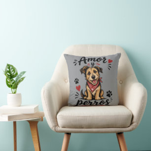 Amor y Perros Funny Dog Lover Design Throw Pillow