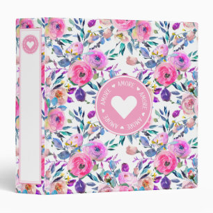 Amore Amore Pink Logo Floral Pattern Binder