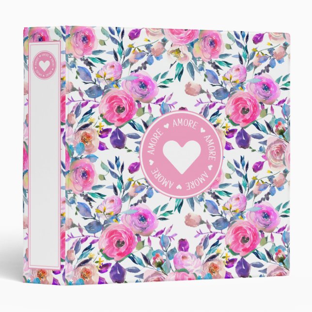 Amore Amore Pink Logo Floral Pattern Binder (Front/Spine)