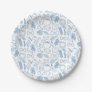 Amore Classic Italian Pasta Shapes Blue & White Paper Plate