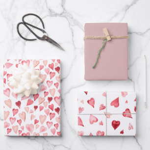AMORE Cute Watercolor Heart Valentines Day  Wrapping Paper Sheet