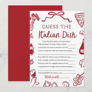 Amore Guess The Italian Dish Bridal Shower Game Invitation