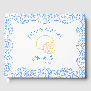 Amore Italy Lemons Blue Tiles Personalized Wedding Guest Book