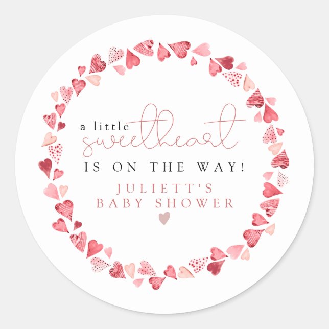 AMORE Little Sweetheart Valentine Day Baby Shower Classic Round Sticker (Front)