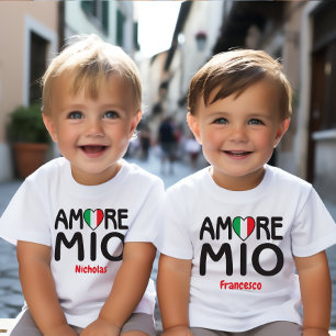 AMORE MIO Italian Flag Heart White Baby T-Shirt