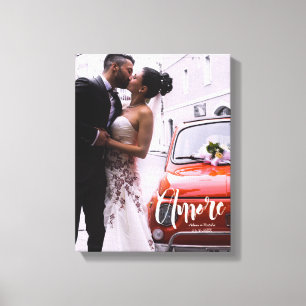 Amore, Modern Script • Custom Photo, Names & date Canvas Print