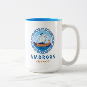Amorgos, Greece Greek Ship Design Two-Tone Coffee Mug