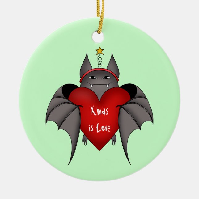 Amorous funny Gothic Christmas bat Ceramic Ornament (Front)