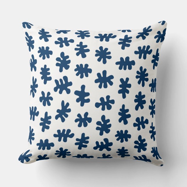 Amorphic Shapes 120322 - Indigo Blue on White Throw Pillow (Front)