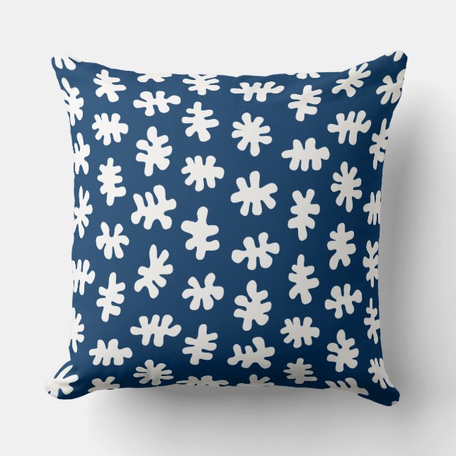 Amorphic Shapes 120322 - White on Indigo Blue Throw Pillow (Front)