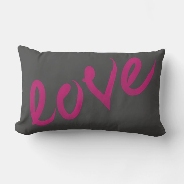 AMOUR | Aquarelle rose chaud sur oreiller gris (Recto)