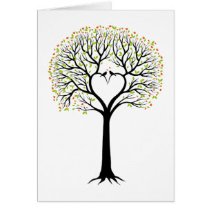 Amour arbre avec branches cardiaques, oiseaux et c