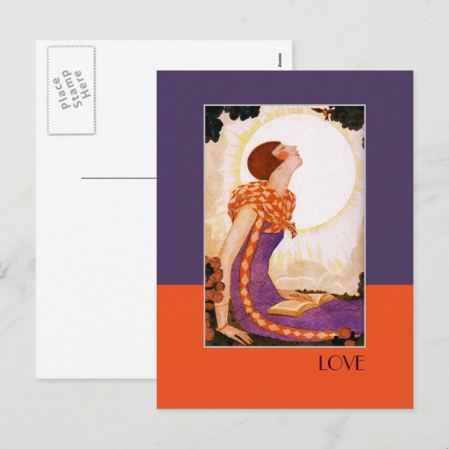 Amour. Carte postale Art déco Saint-Valentin (Devant / Derrière)
