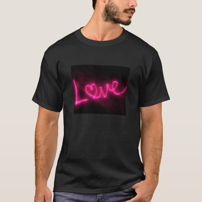 amour coeur néon chaud rose noir t-shirt (Devant)