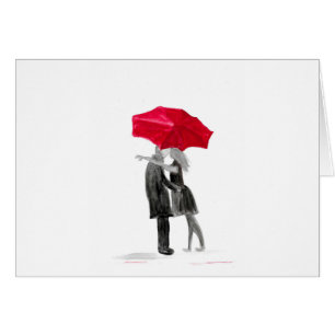 Amour couple avec parapluie rouge