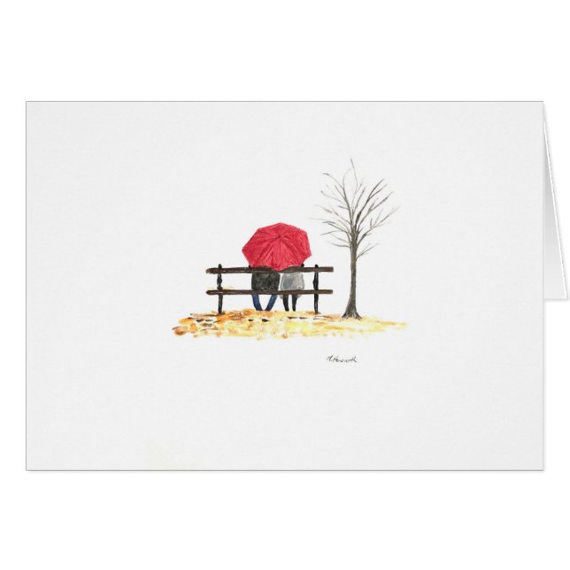 Amour couple avec parapluie rouge (Devant horizontal)