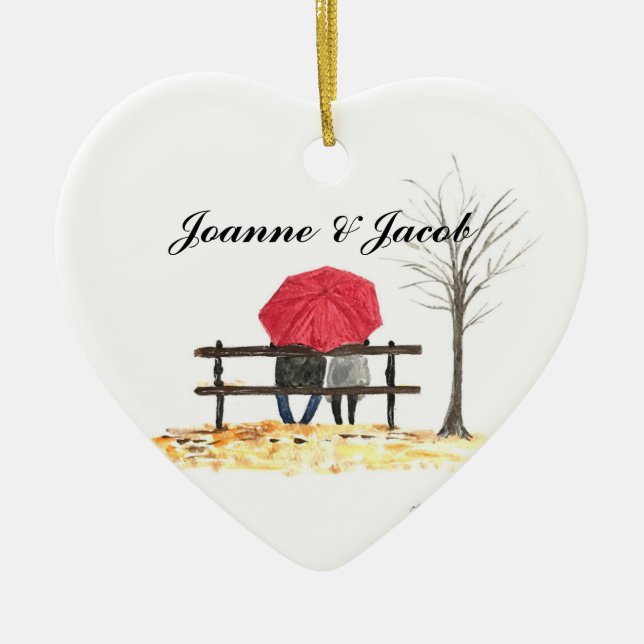 Amour couple avec parapluie rouge ornement (Devant)