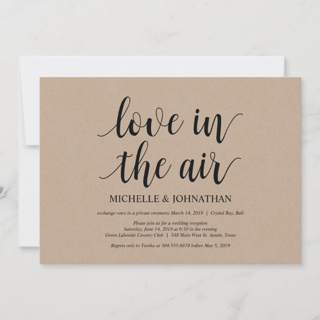 Amour dans l'air, Mariage Elopement Invitations (Devant)