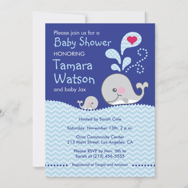 Amour de maman et de bébé de baleine - invitation (Devant)