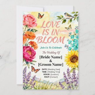 Amour en Fleur – Élégante Invitation de Mariage Fl