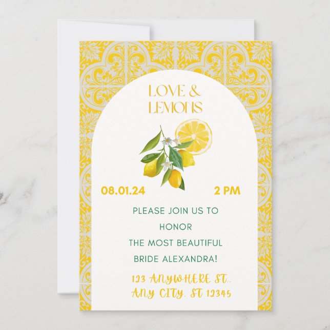 Amour et citrons Invitation à la douche nuptiale (Devant)