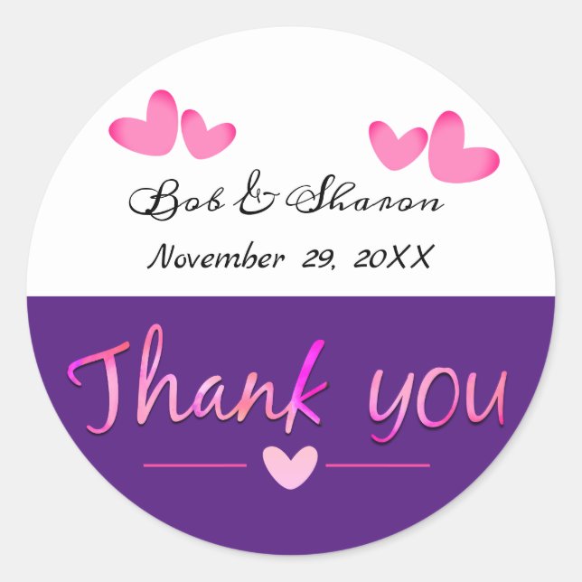 Amour Et Coeurs Merci Mariage Faveurs Stickers (Devant)