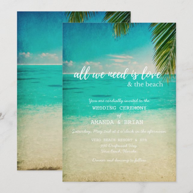 Amour et invitation au mariage sur la plage (Devant / Derrière)