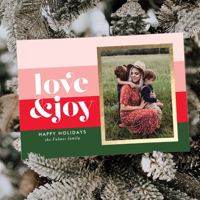 Amour et joie Carte photo de vacances rayé (Créateur téléchargé)