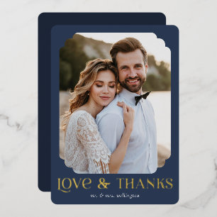 Amour et Merci Blue Gold Mariage Carte de remercie