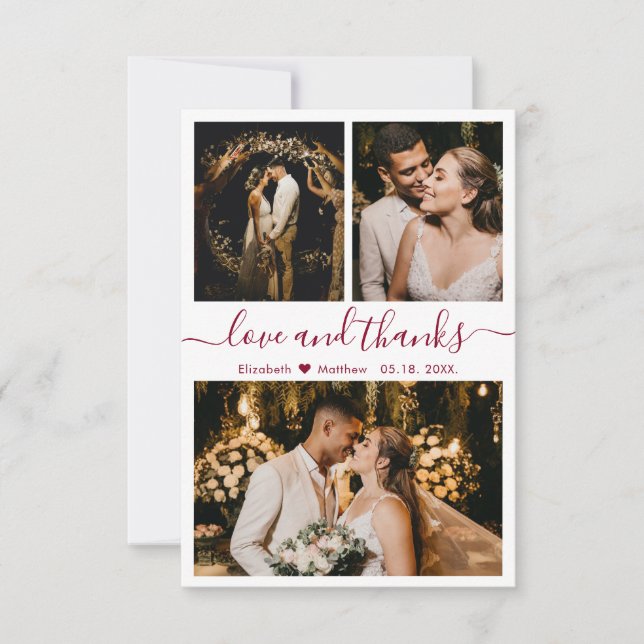 Amour et Merci Burgundy Script Mariage Photo (Devant)